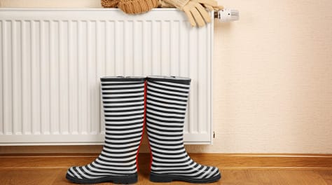wellies in front of radiator