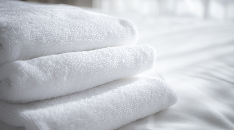Pure white clean towels and bed linen