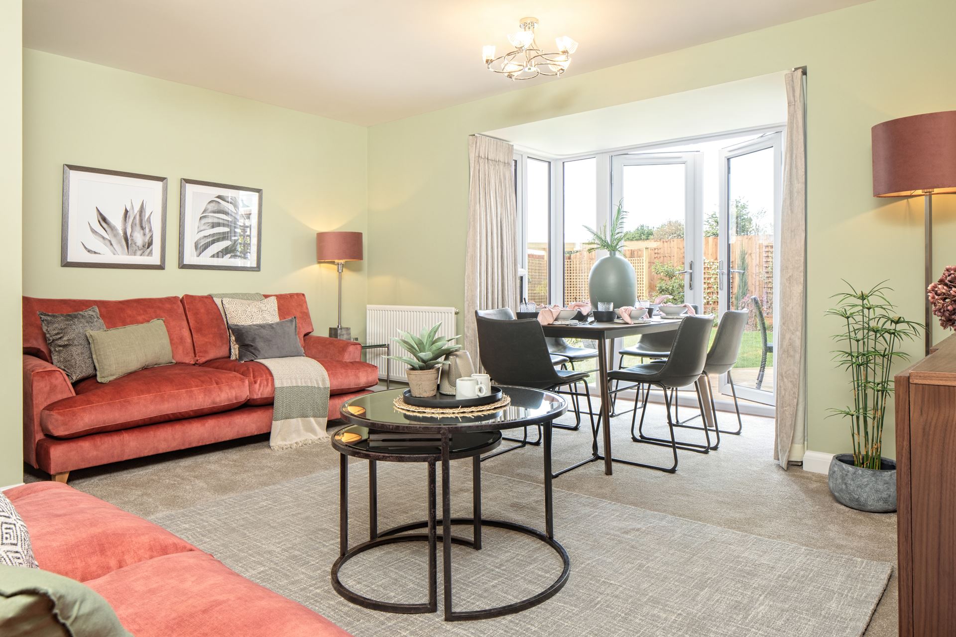 Inside view of the open plan lounge in the Woodcote. 4 bedroom town house.