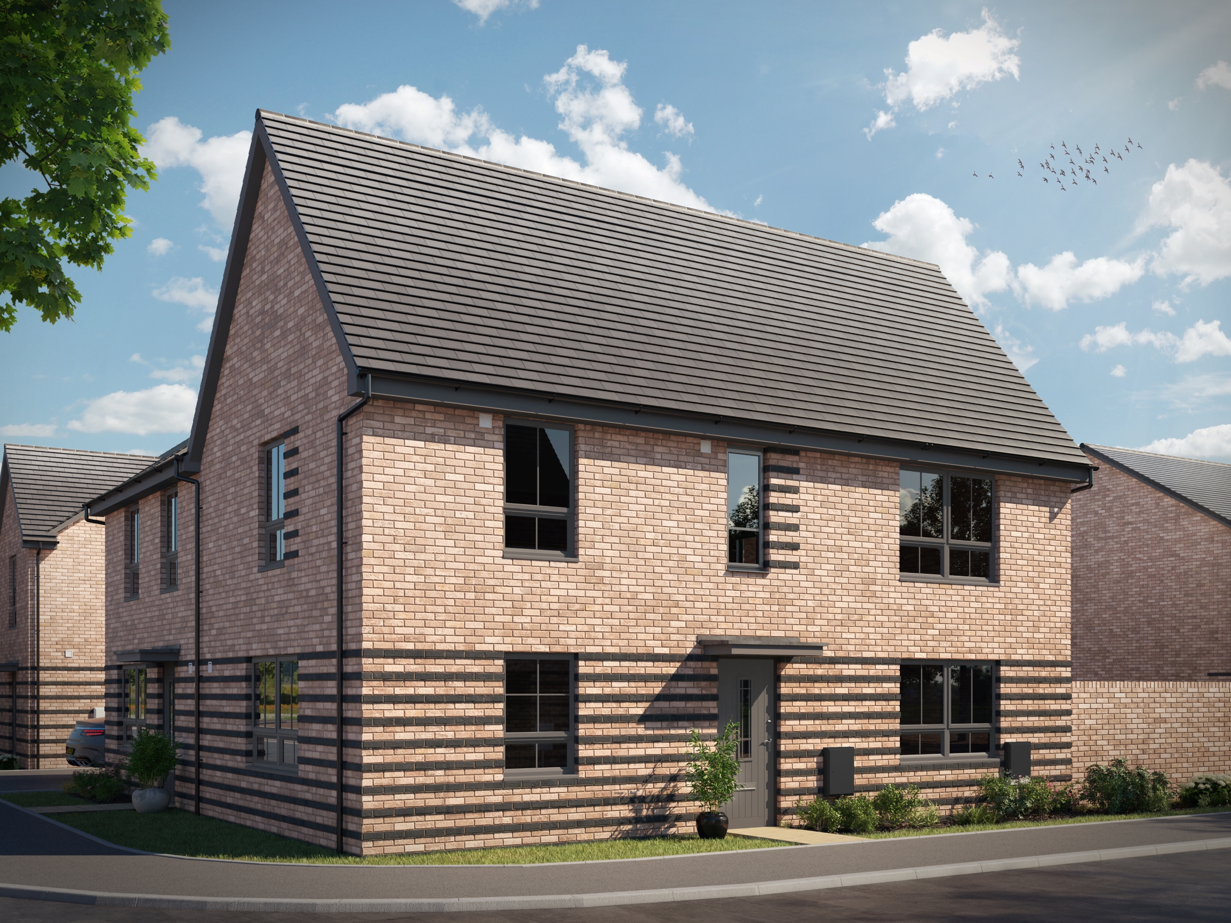 Outside view of The Moresby. 3 bed home. CGI.