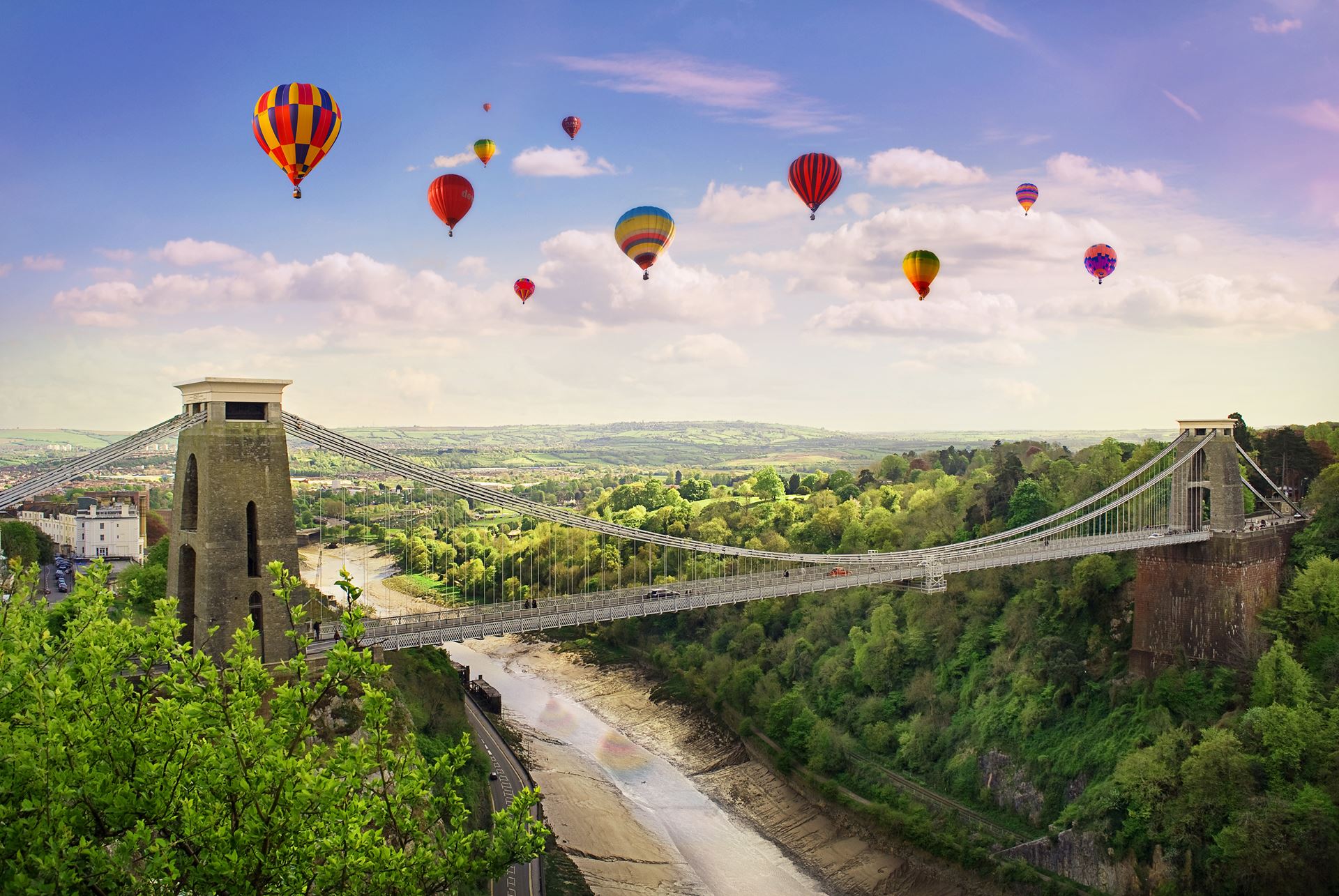 Hot air balloons over Clifton suspension bridge