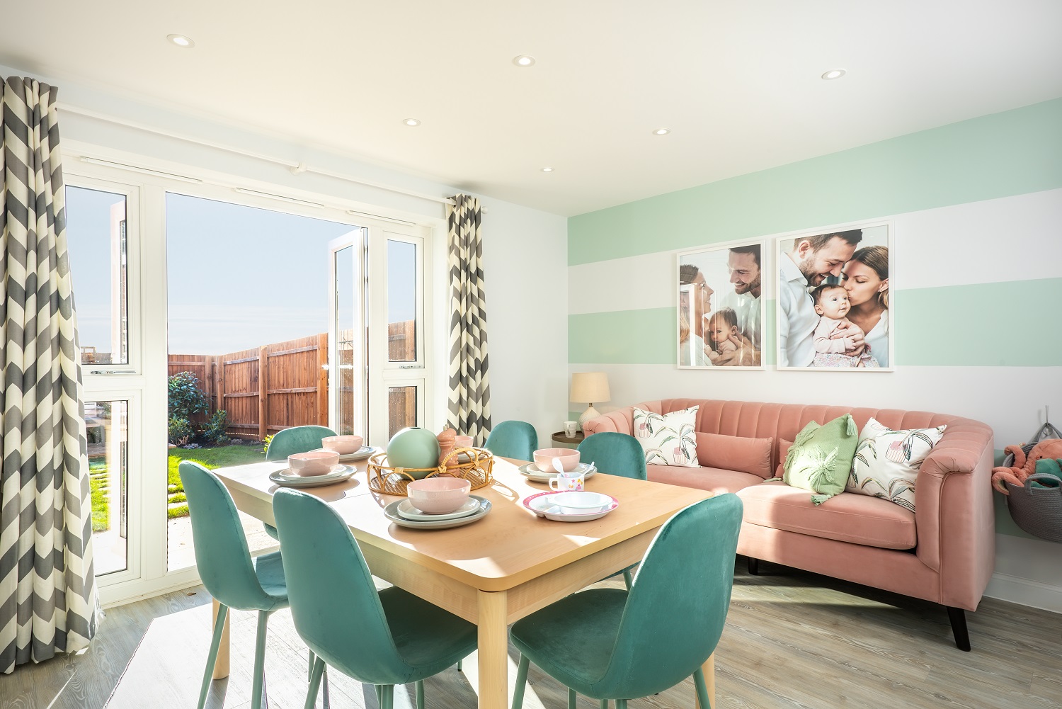 Open plan kitchen diner with family seating area and french doors onto your rear garden