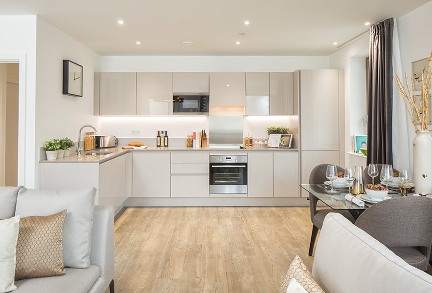 Kitchen, dining, living