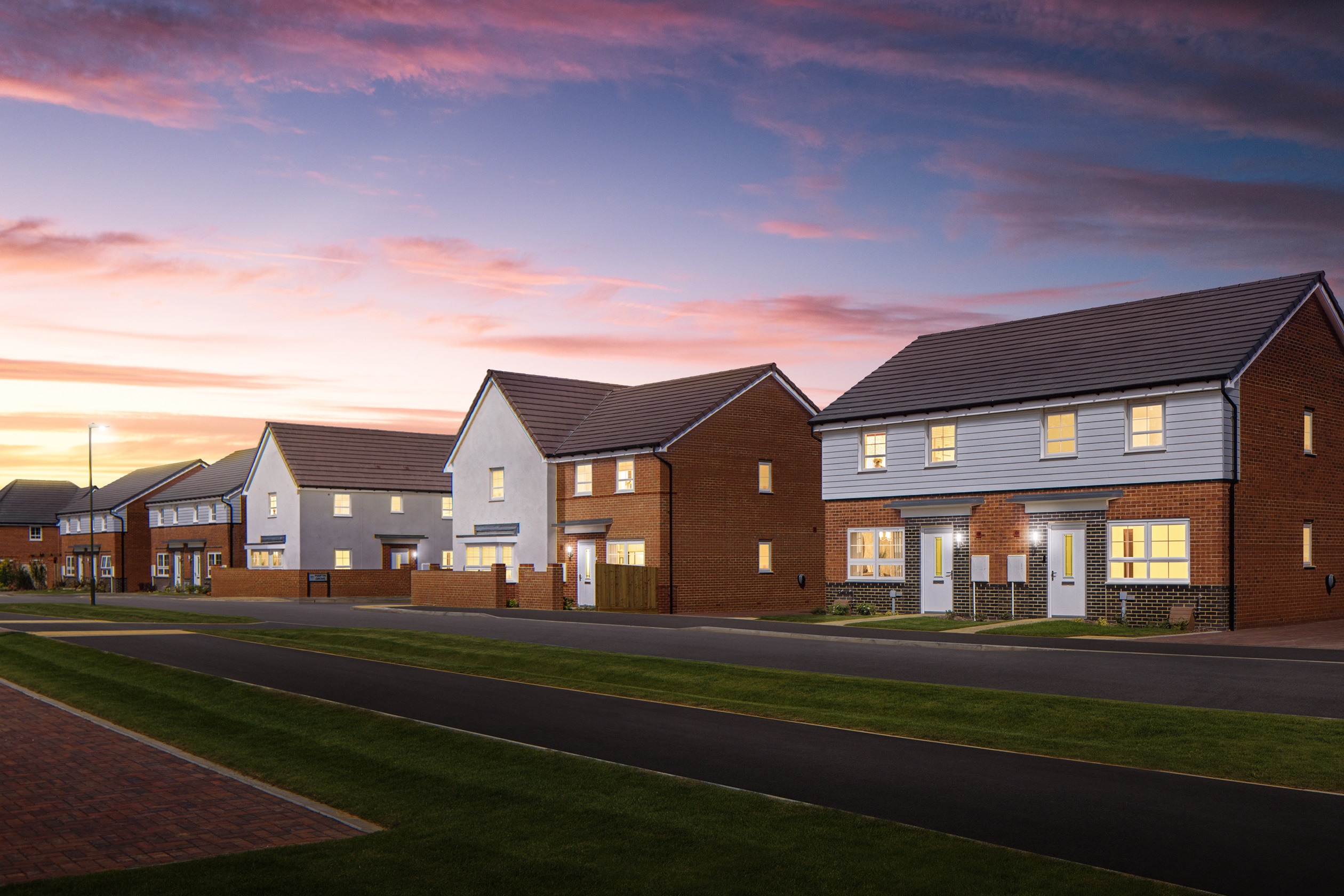 Dusk image of 3 bedroom homes at Ryebank Gate