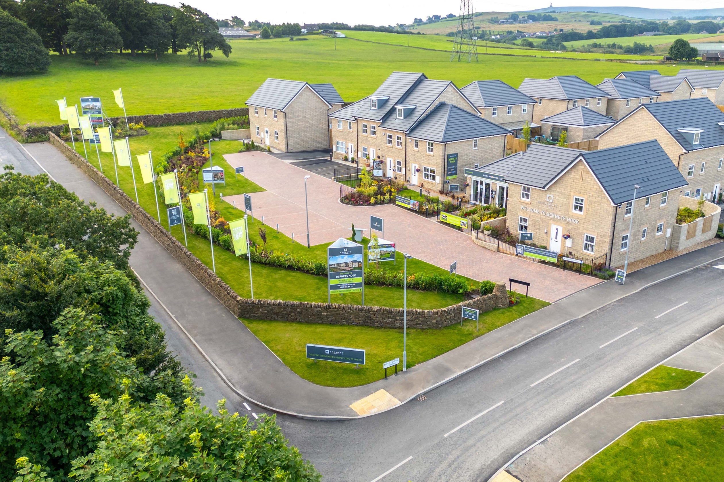Ariel views over the sales area and show homes at Bernets Nook in Feniscowles 