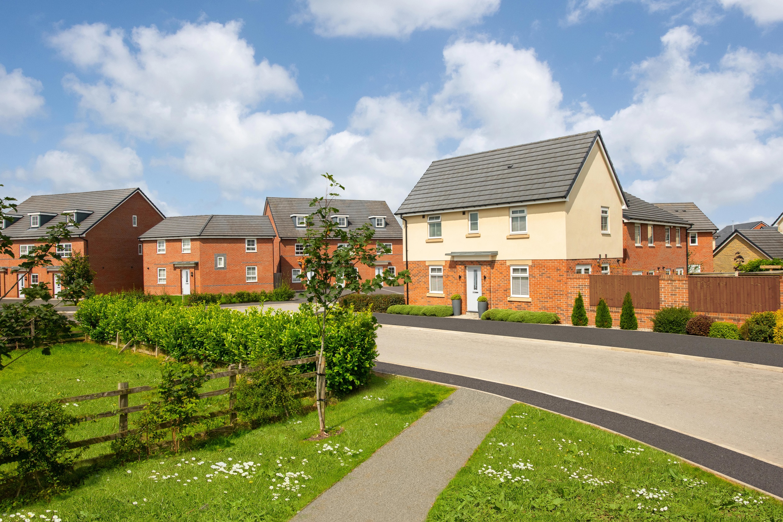 Typical Barratt homes street scene at Bowland Meadow, Longridge 