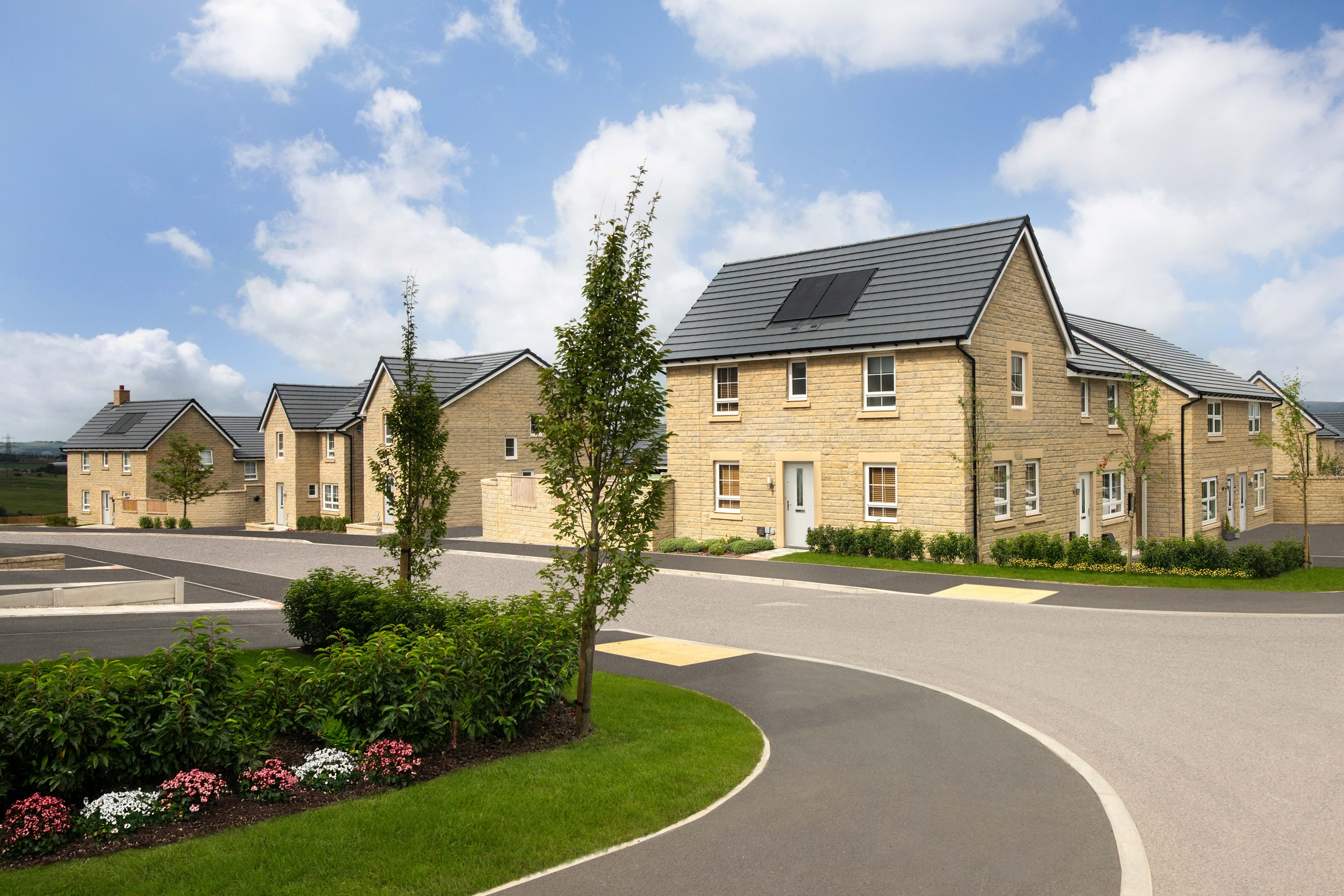 Typical Barratt Homes street scene at Brun Lea Heights, Burnley 