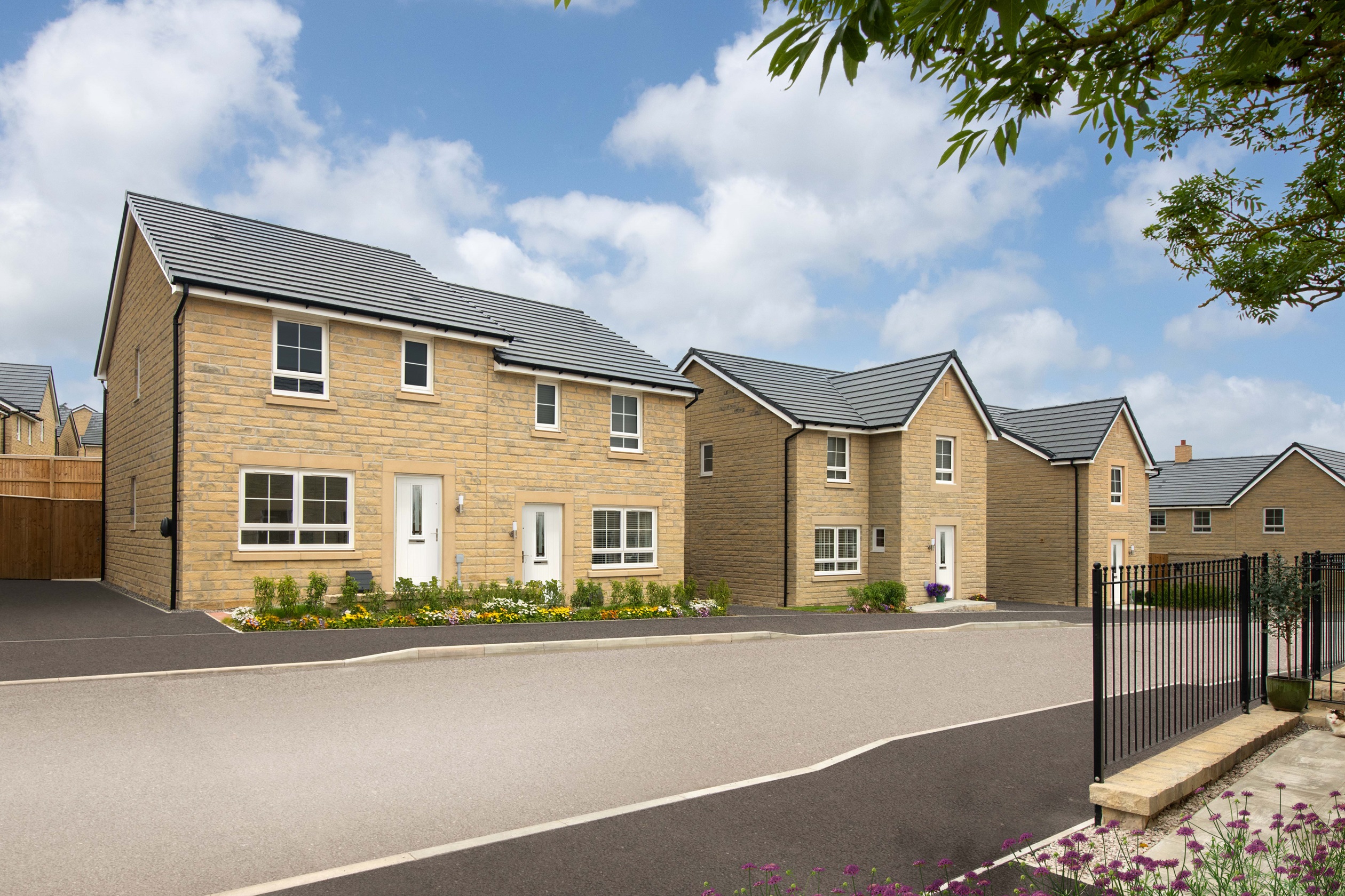 Typical Barratt Homes street scene at Brun Lea Heights, Burnley 