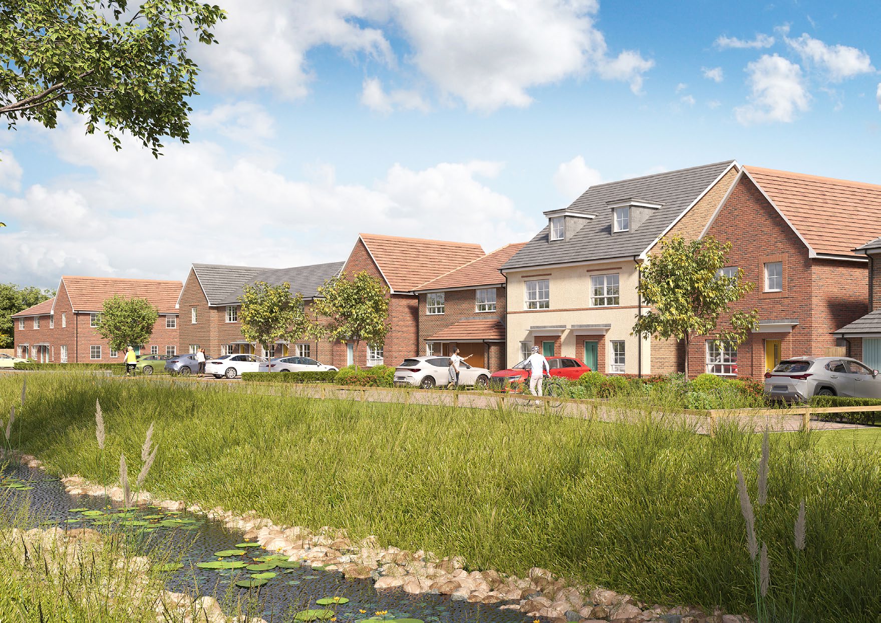 CGI street scene of Chapter Fields at Daresbury Garden Village 