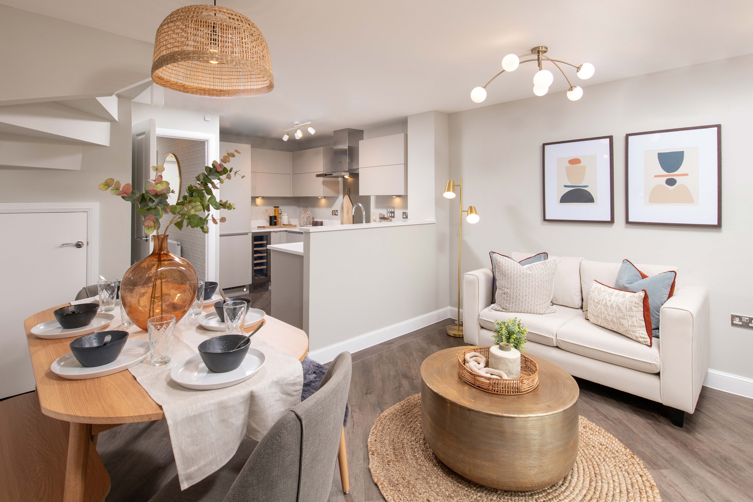 Internal image of the Kingsville kitchen, dining, family room 