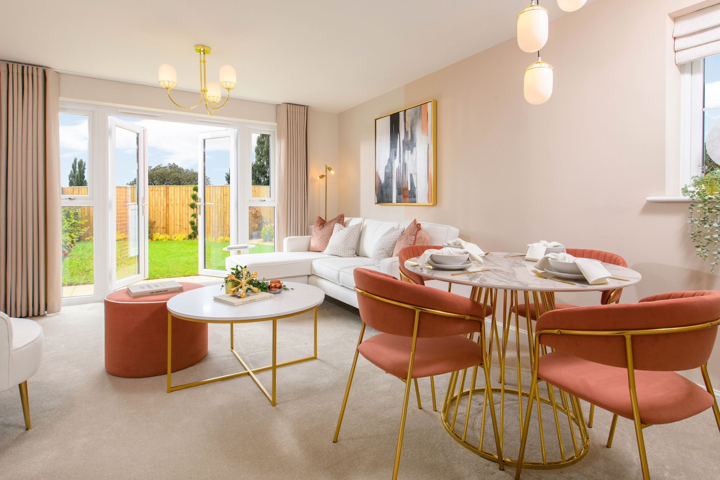 Norbury open plan lounge dining room with french doors 