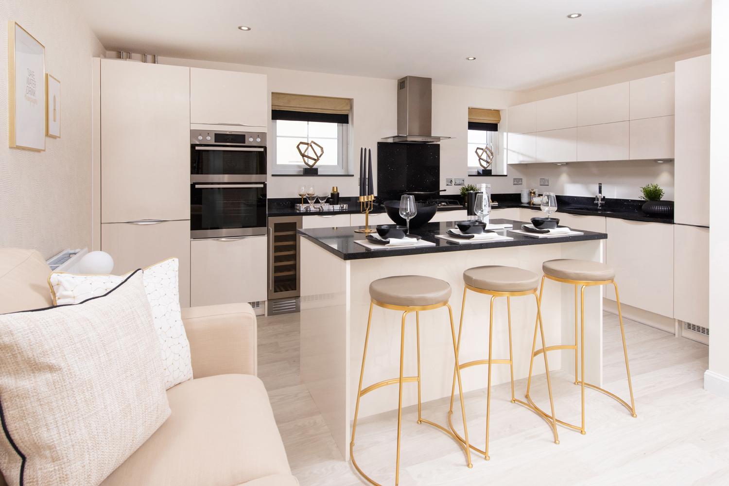 Internal image of the Alderney kitchen with kitchen island 