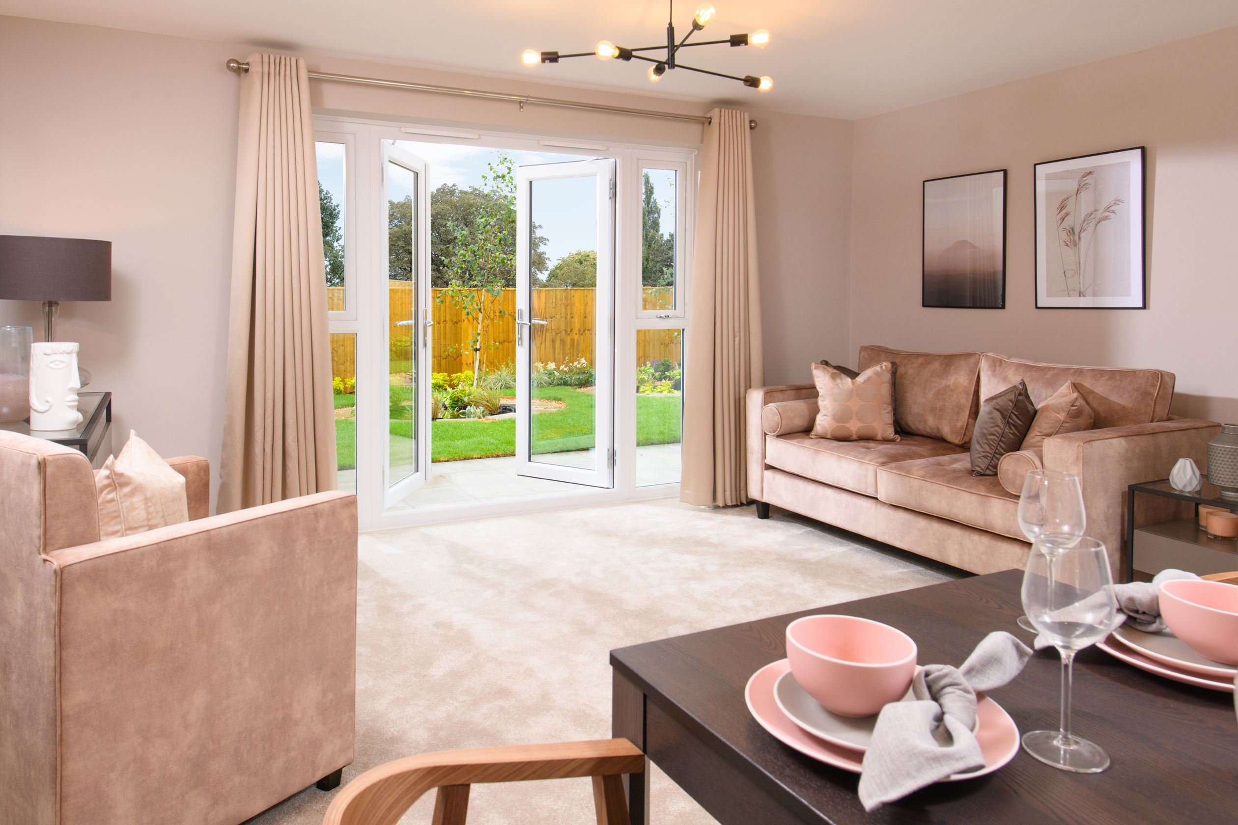 Internal image of the Lounge/Dining room with french doors leading to the garden in the Folkestone home 