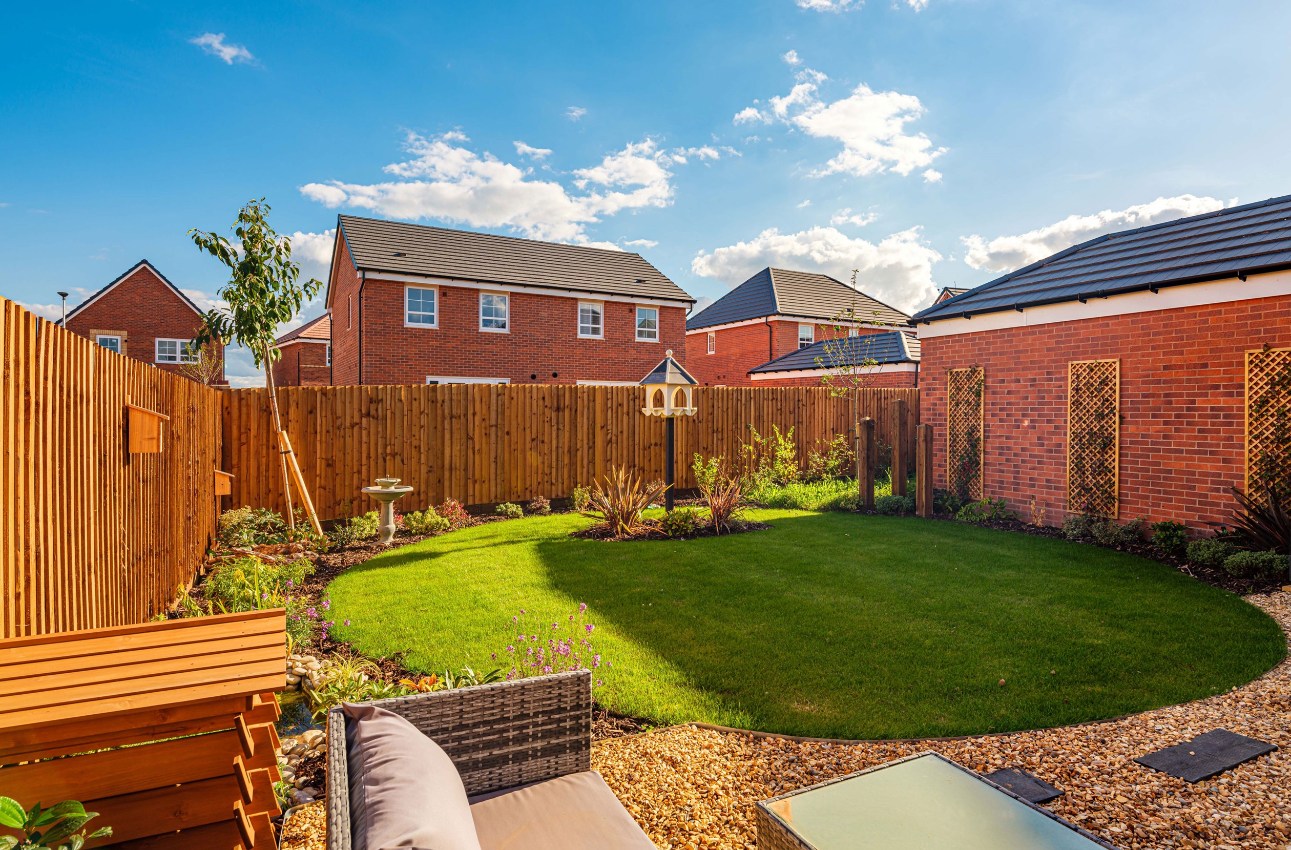 Exterior view of our 4 bed Radleigh show home garden