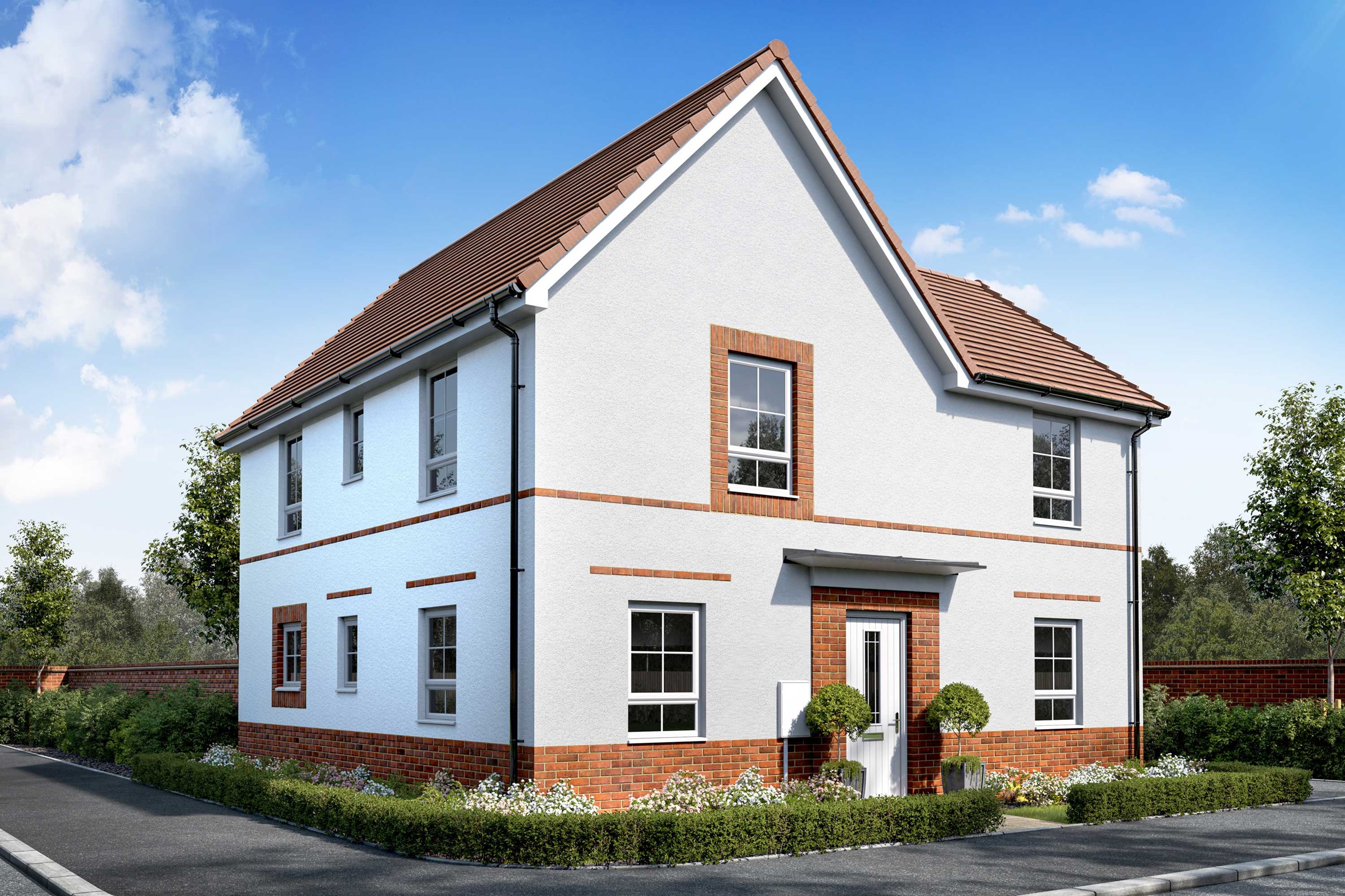 Exterior CGI view of our 4 bed Alderney home in a render finish