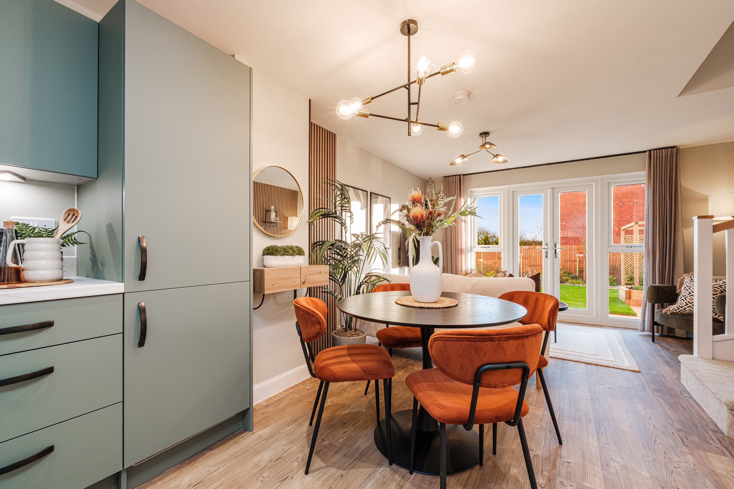 Interior view of the open plan kitchen & dining in our 2 bed Denford home