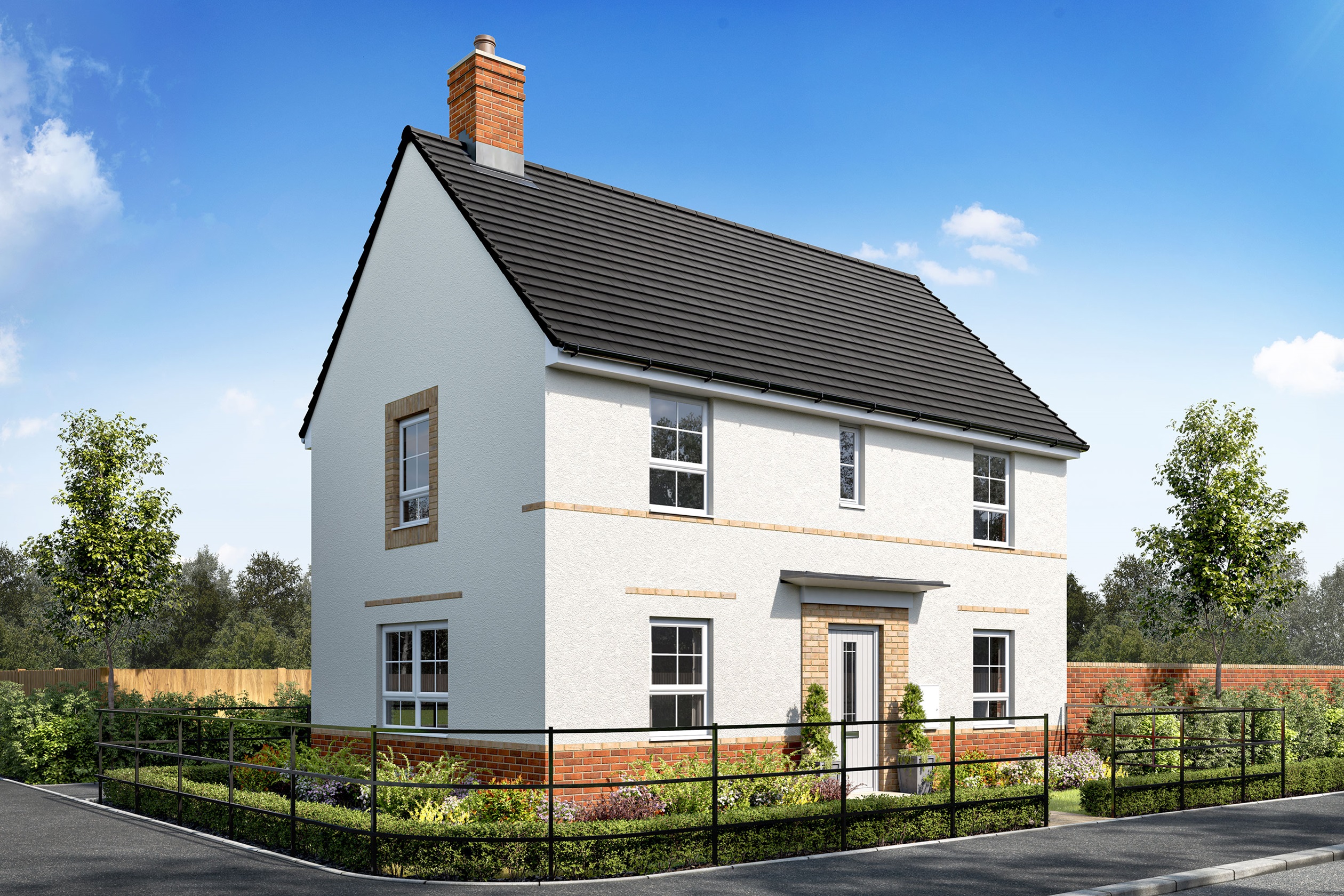 Exterior CGI view of our 3 bed Brancaster in render finish
