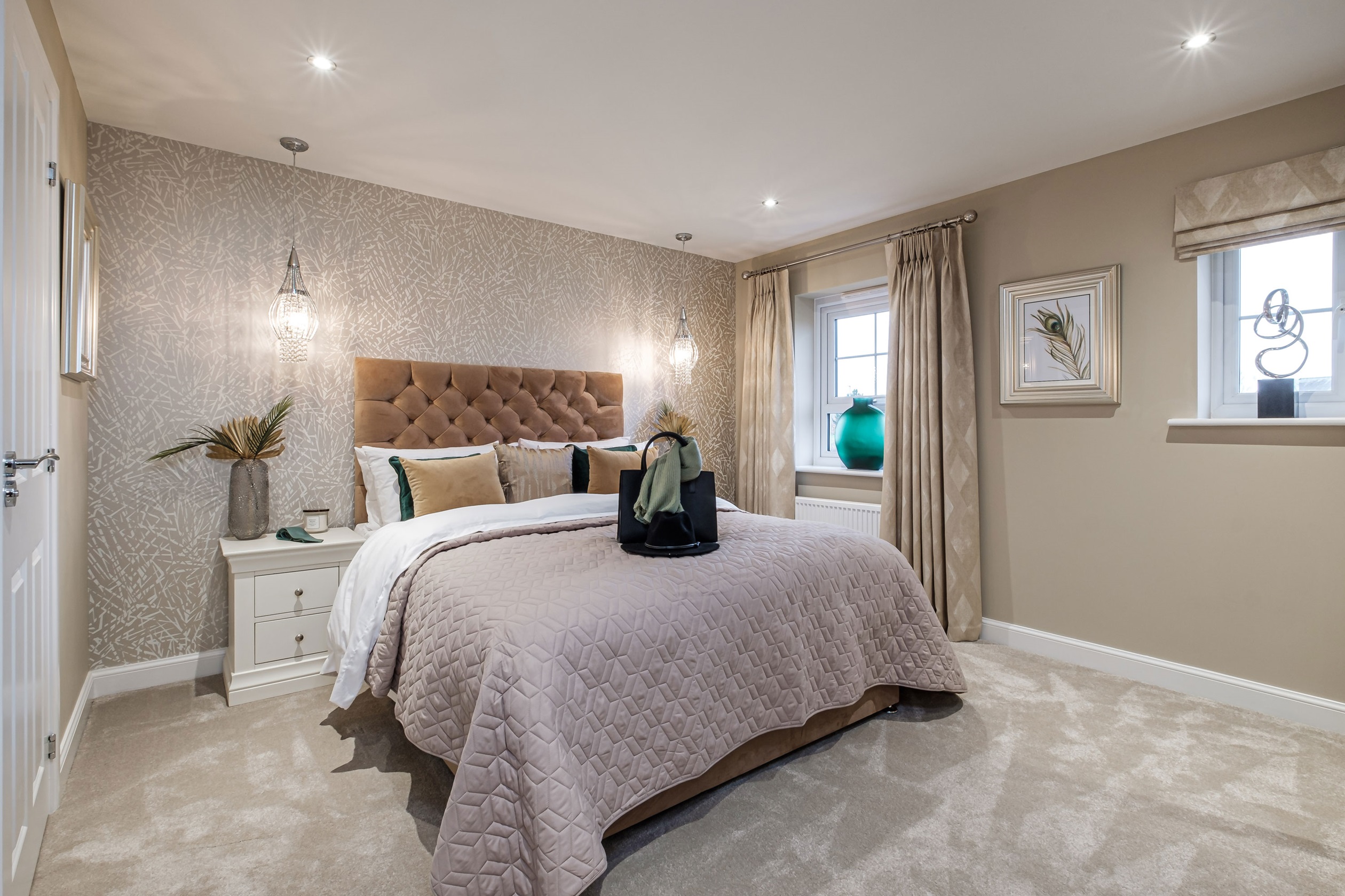 Interior view of the main bedroom in our 4 bed Alnmouth home