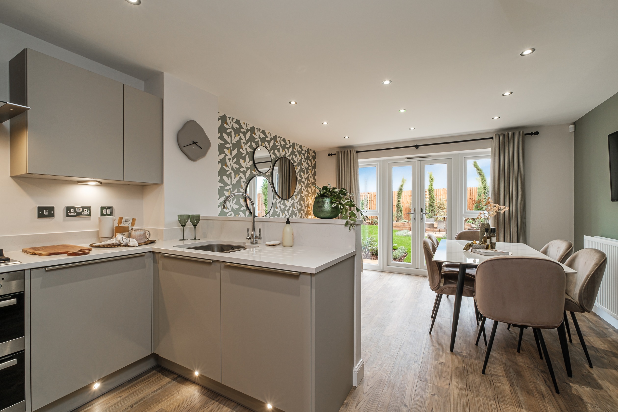 Interior view of the Kitchen, family & dining space in our 3 bed Knightwood home
