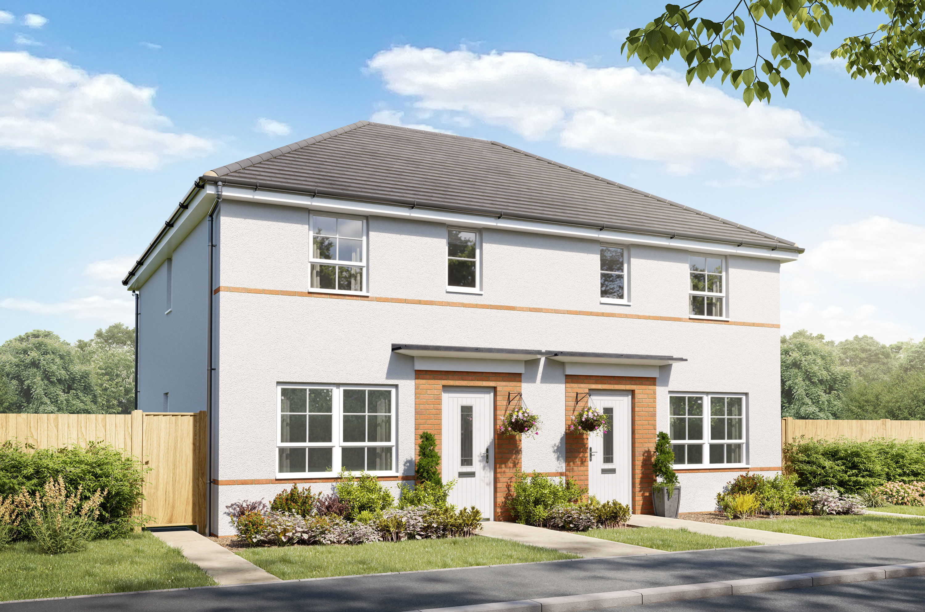 Exterior CGI view of our 3 bed Ellerton home in render finish