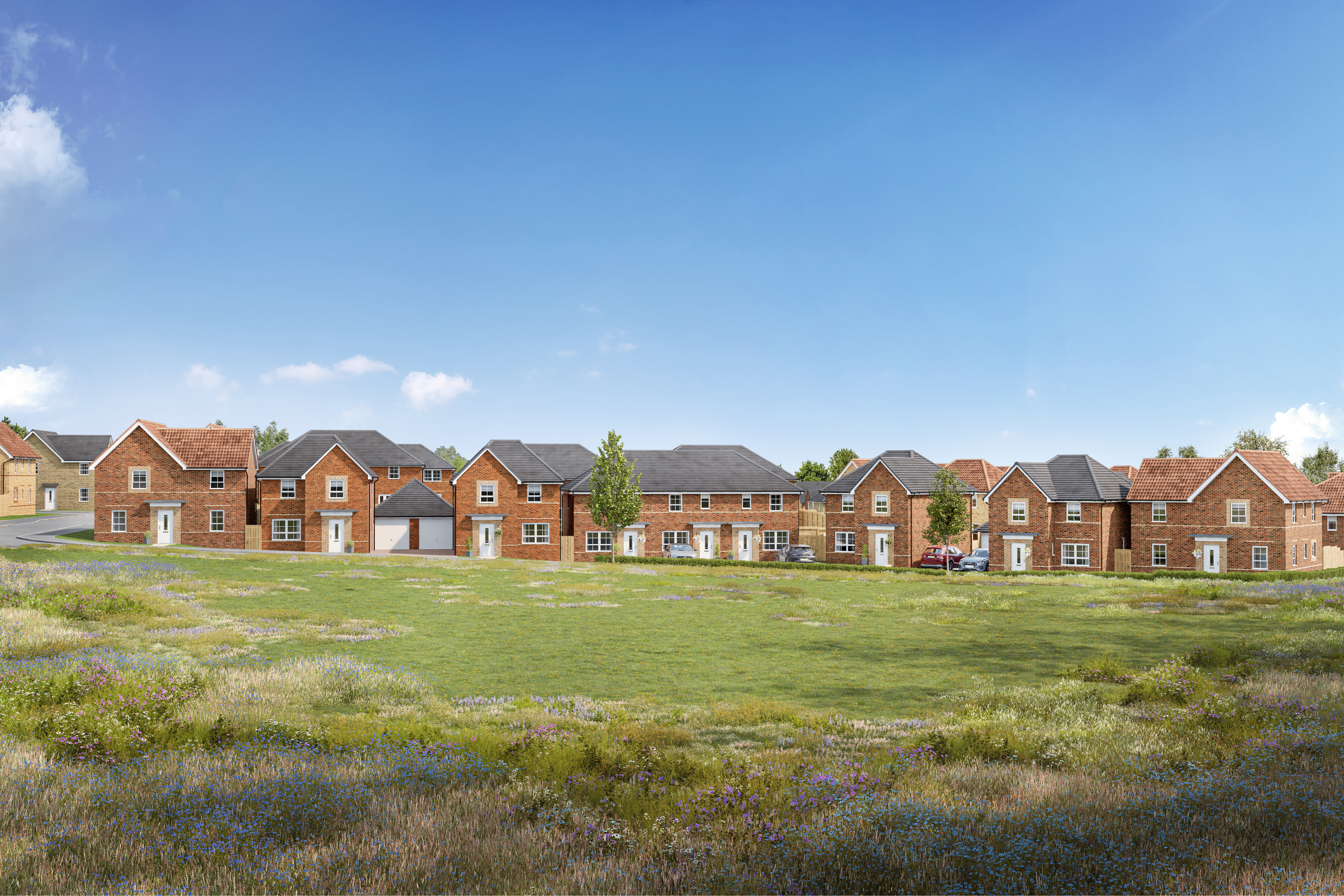 CGI street scene of homes at Highgrove