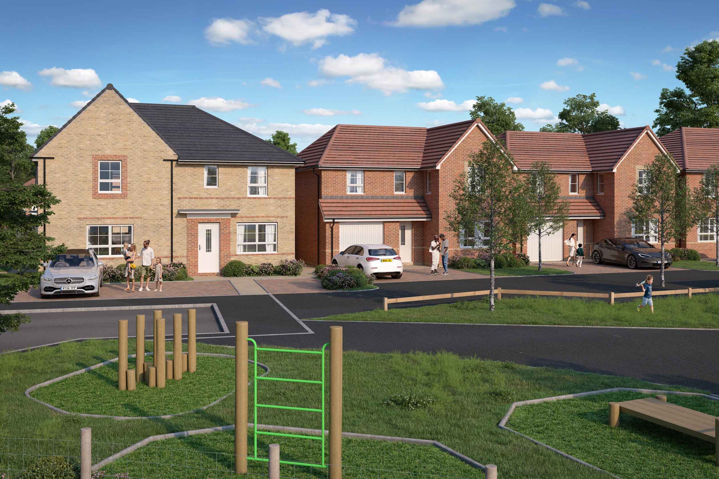 CGI of play area and homes at Monkton Gardens