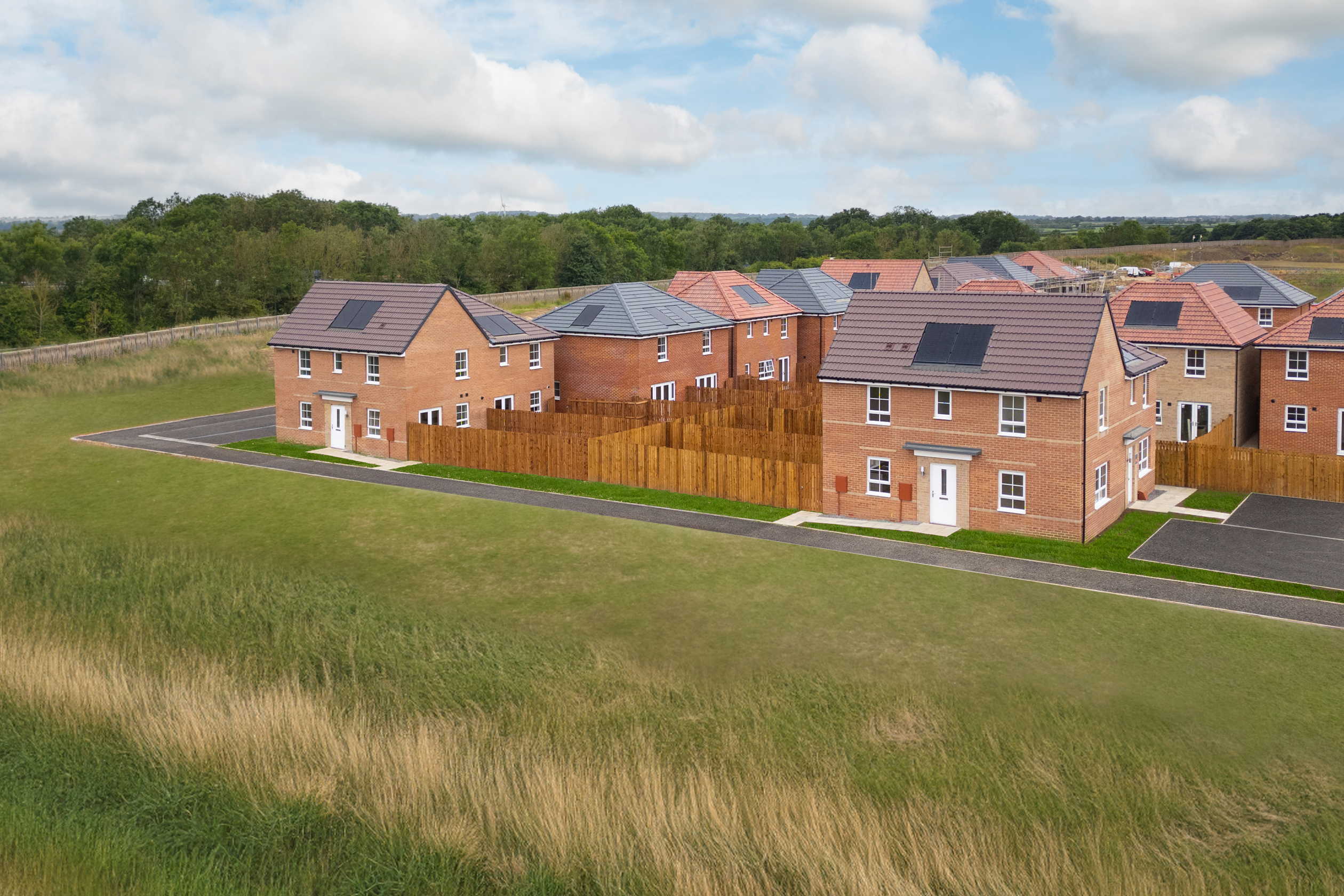 Drone image of homes at The Orchard at West Park