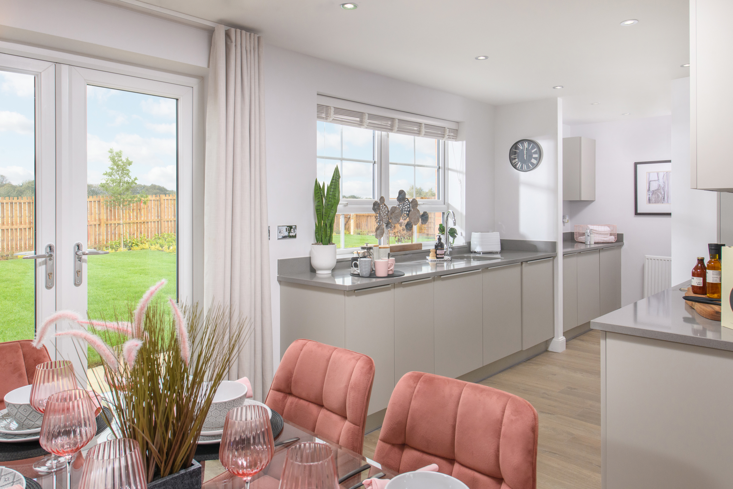 Inside view 3 bedroom Denby kitchen with French doors