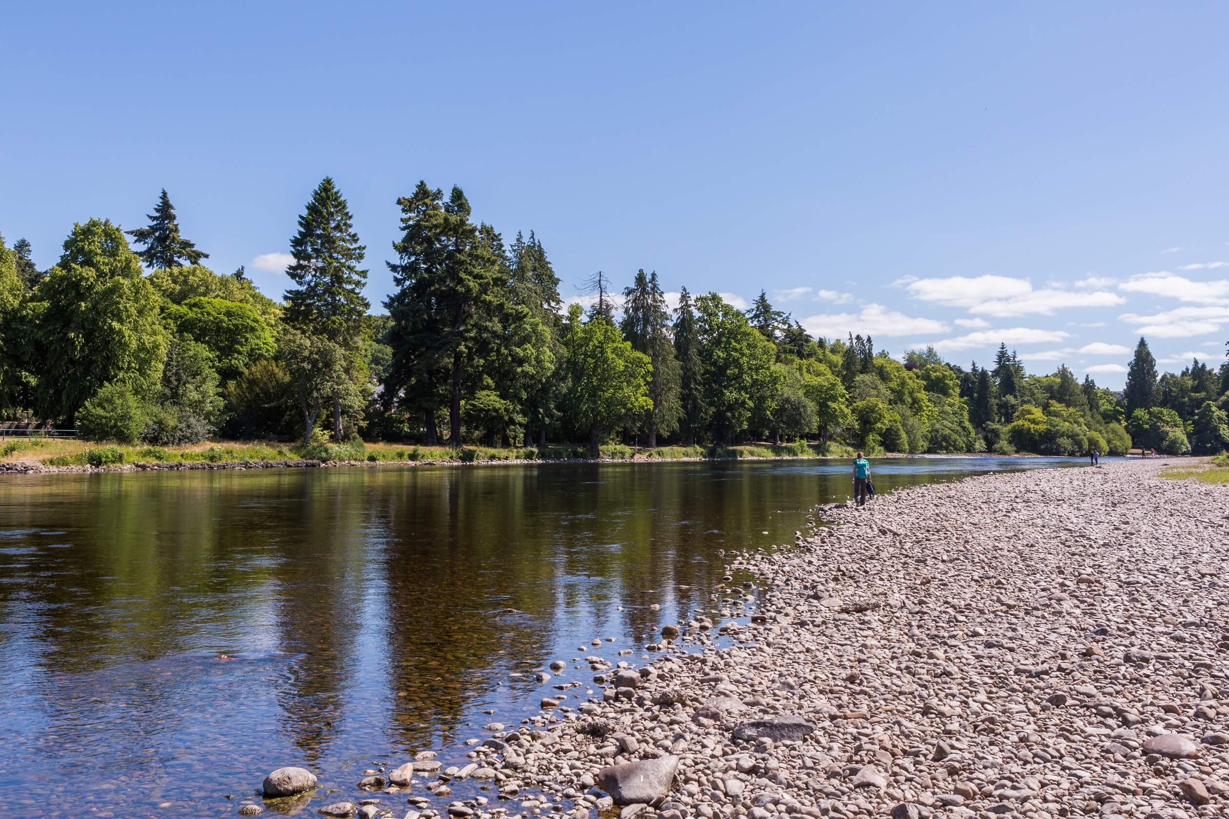 River Ness with forest and rocky beach