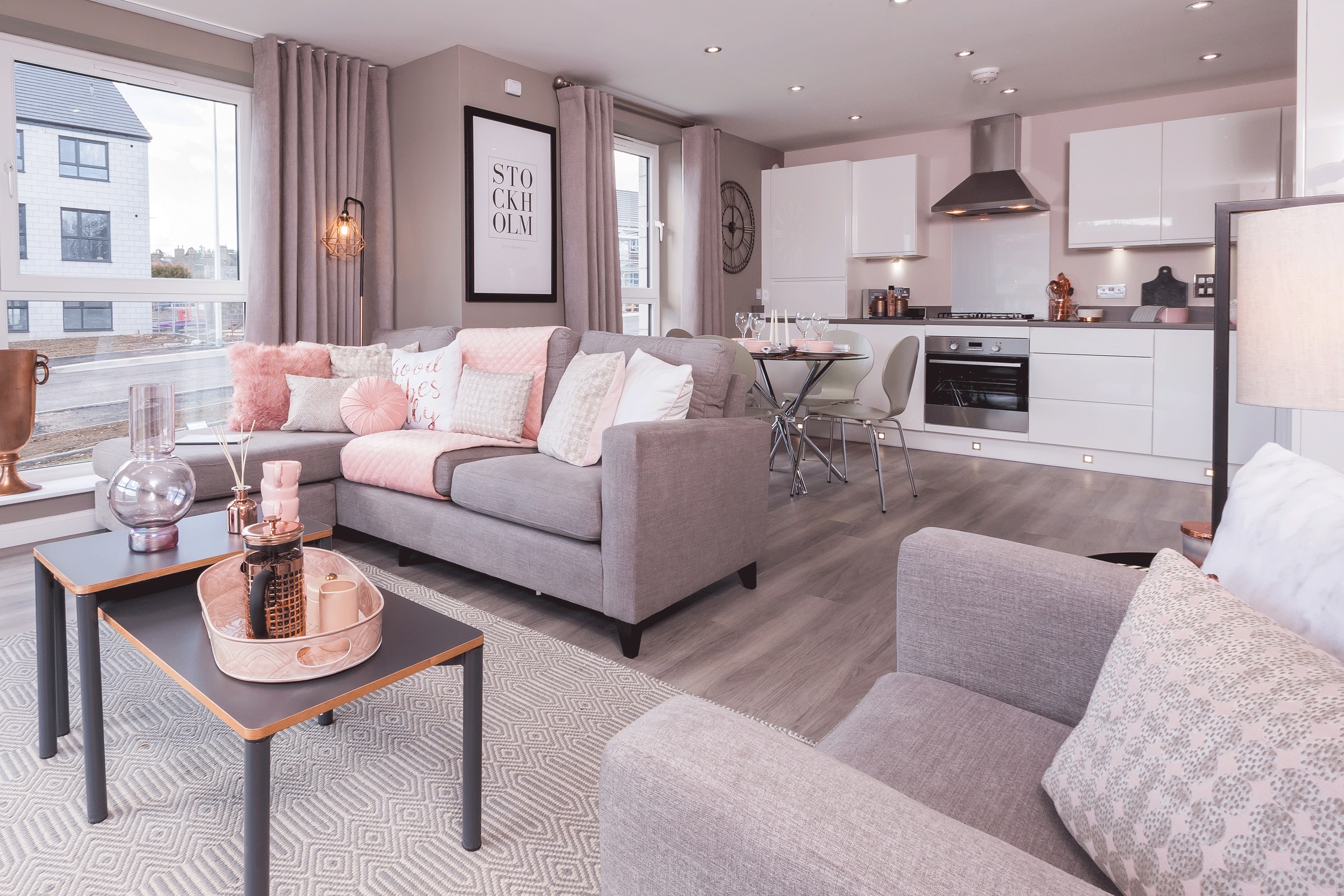 Example of an open plan kitchen/living room within an apartment