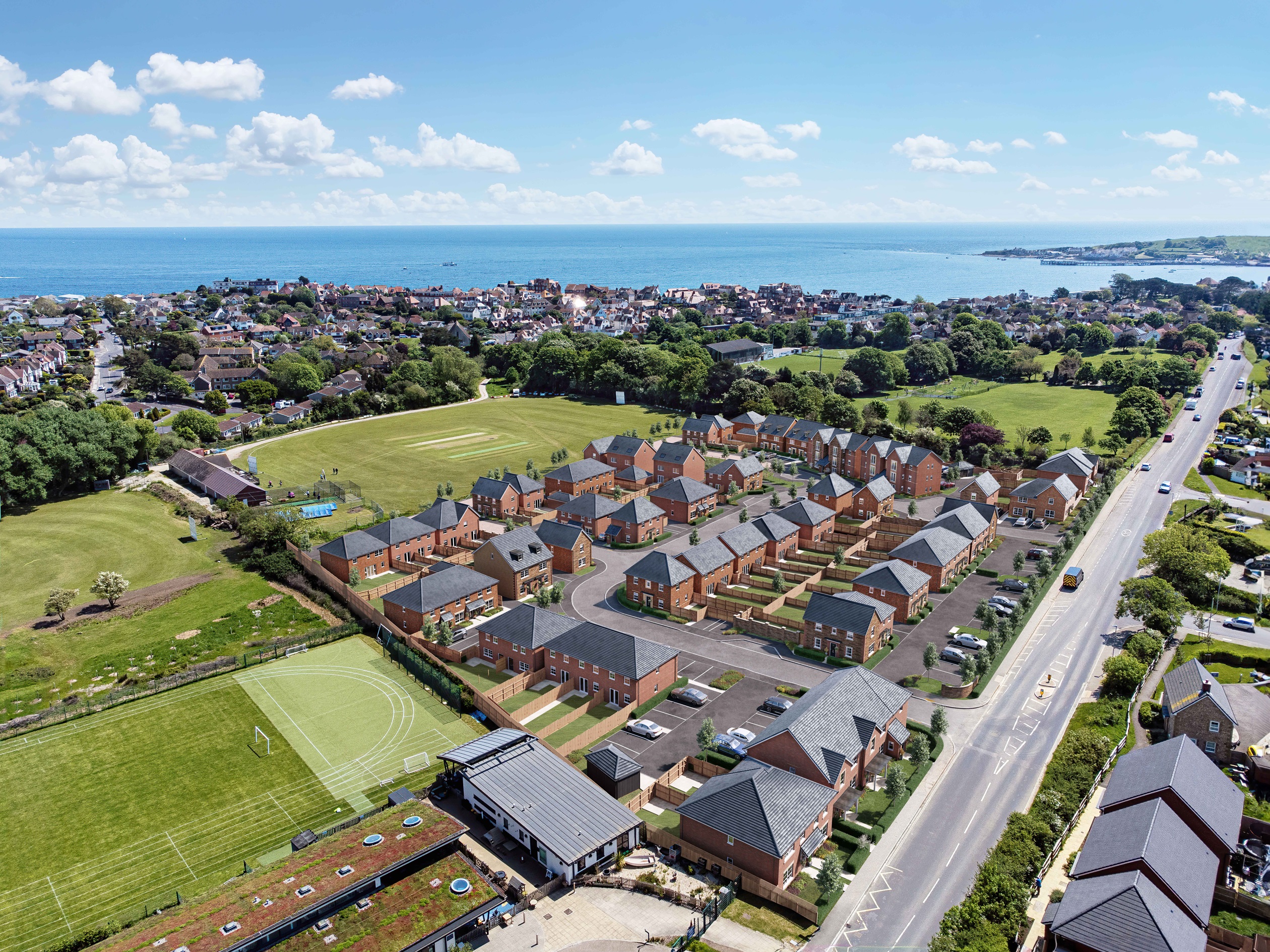Aerial view of compass point development in swanage