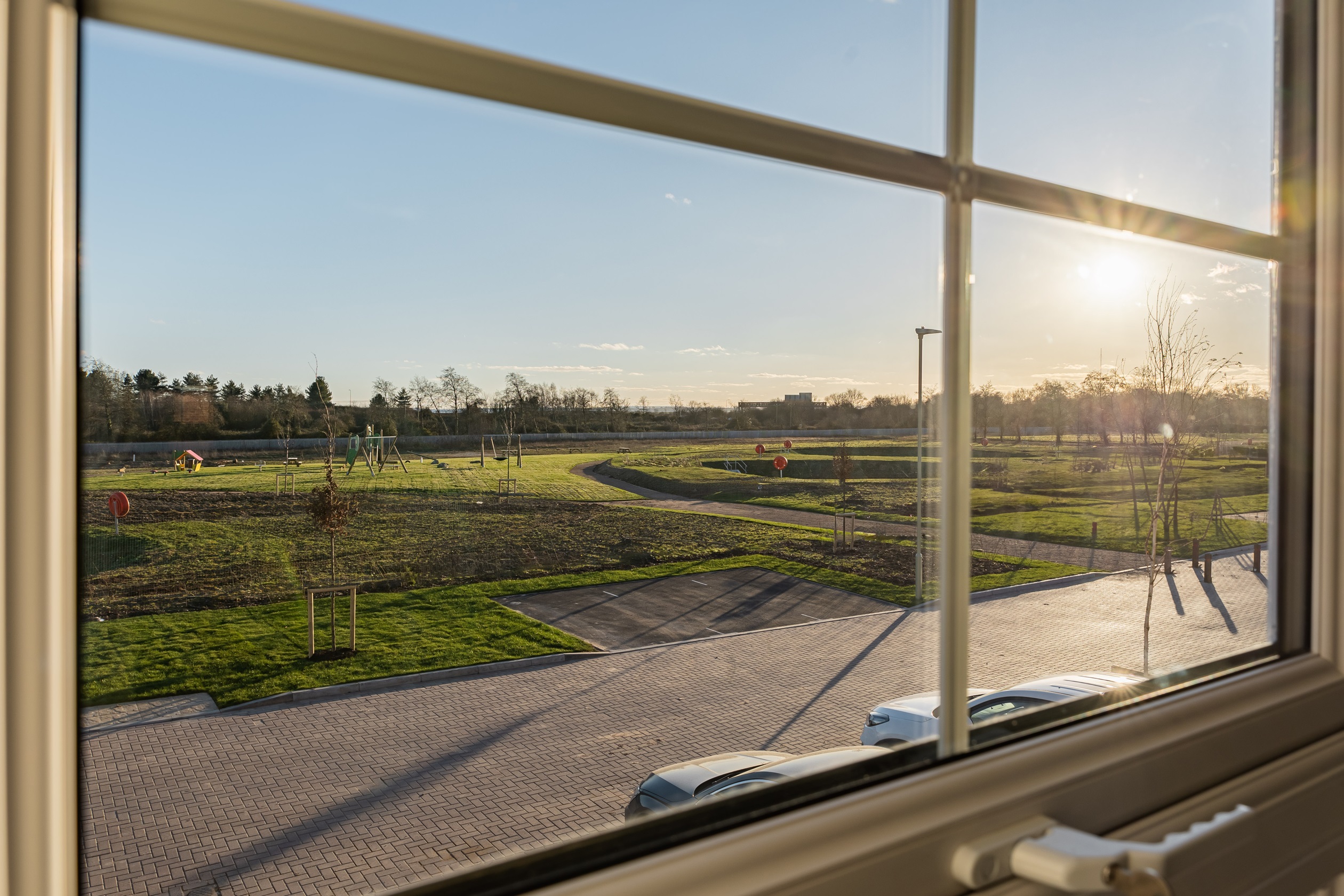 Views from inside the kingsville overlooking green open space