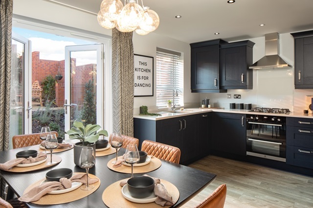 open plan kitchen and dining area, ellerton, 3bed house type 