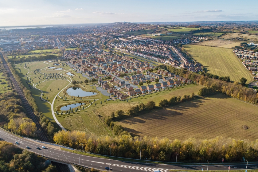 Aerial shot of harbour place development