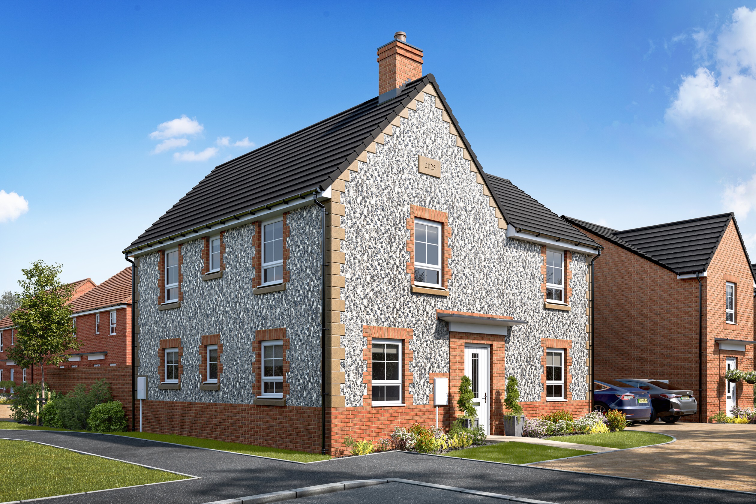 External CGI of the detached alderney house type in flint