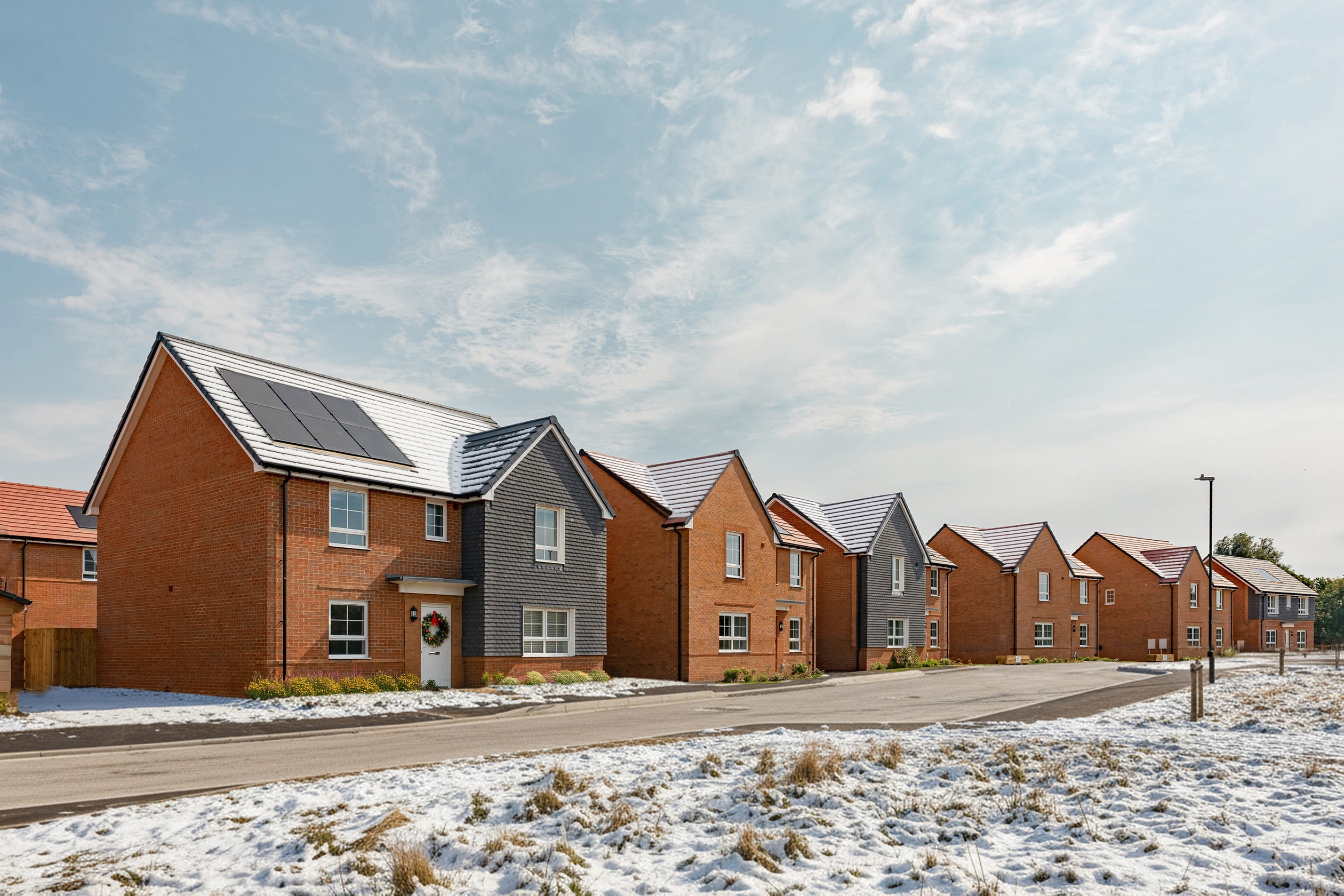 External street scene at nursery fields with snow