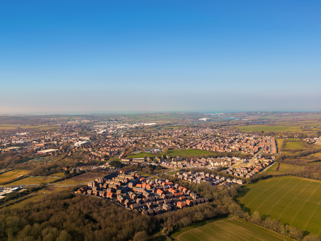 Aerial shot of st georges gate development in newport, isle of wight