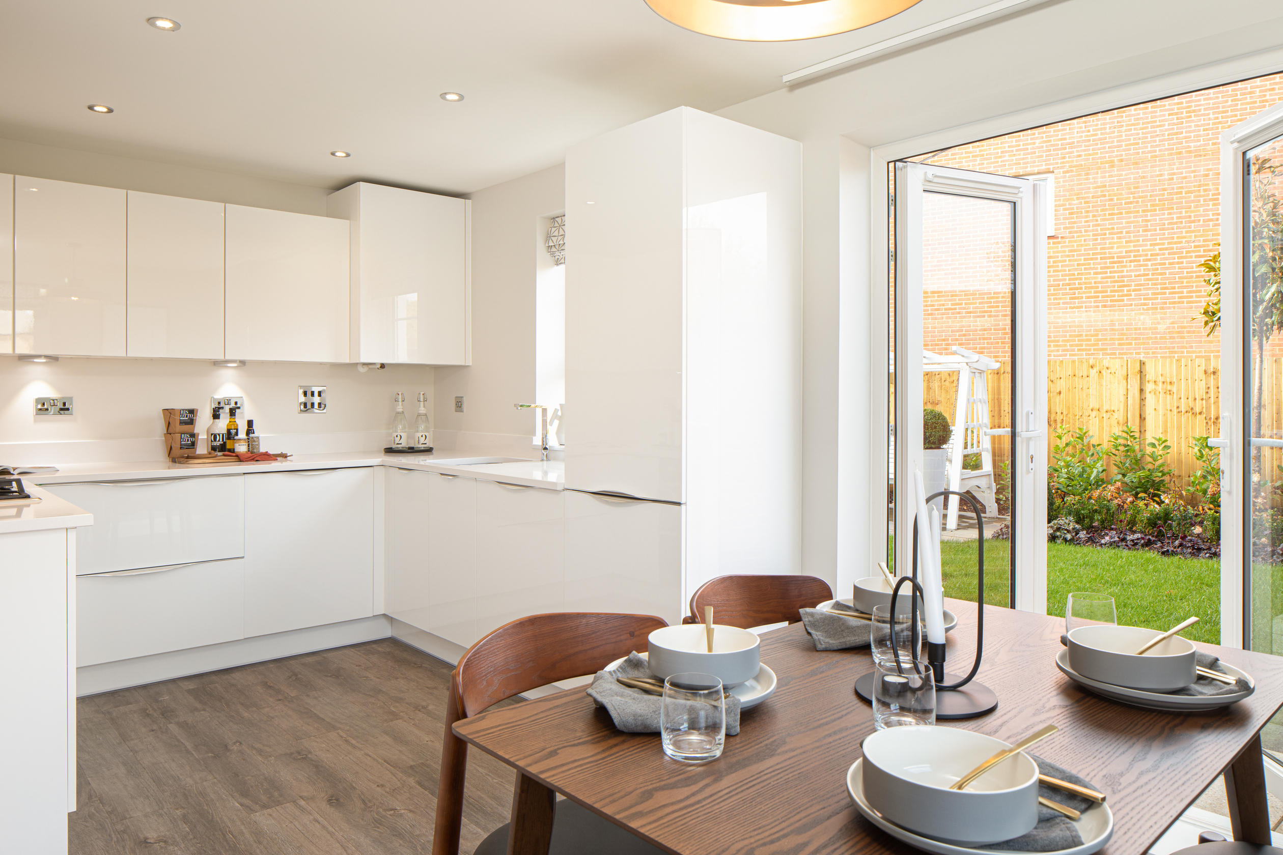 Inside view of open plan kitchen. Moresby. 3 bed home.