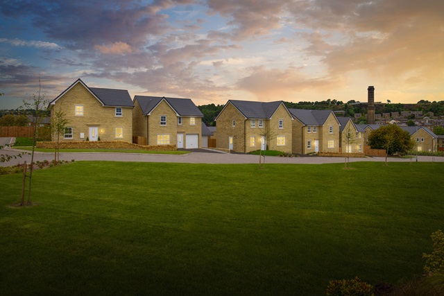 External dusk image of stone built houses