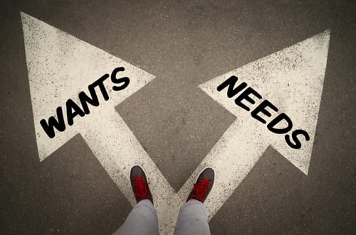 Differentiate between wants and needs