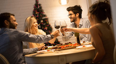 freinds sharing food and wine