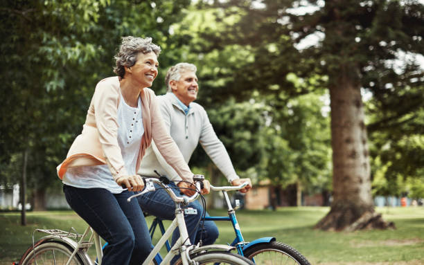 Happy couple cycling