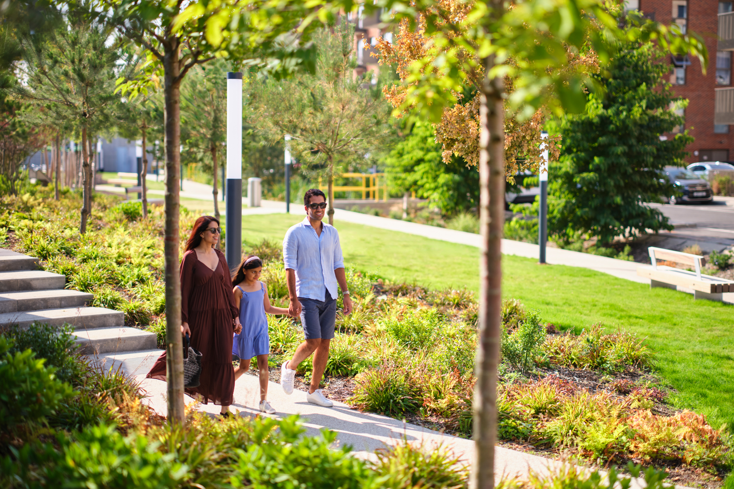 Family walking outside