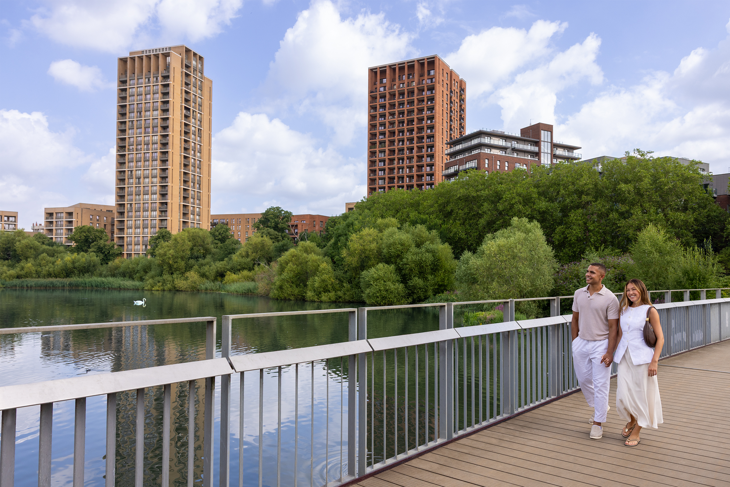Couple walking on bridge 