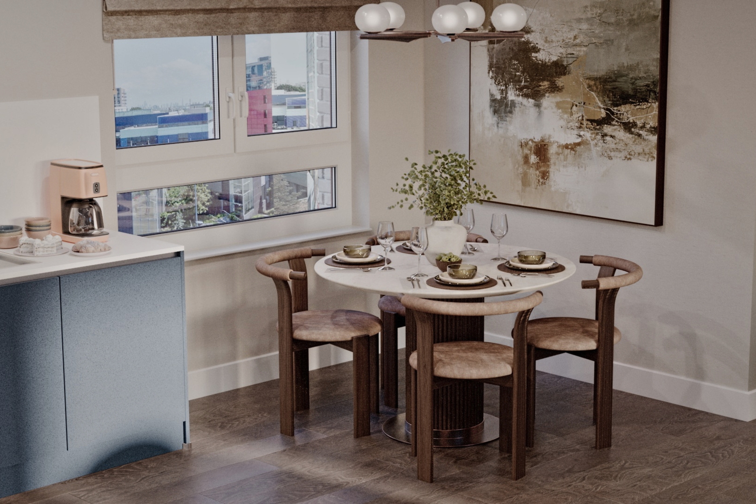 Image showing dining table with corner of the kitchen