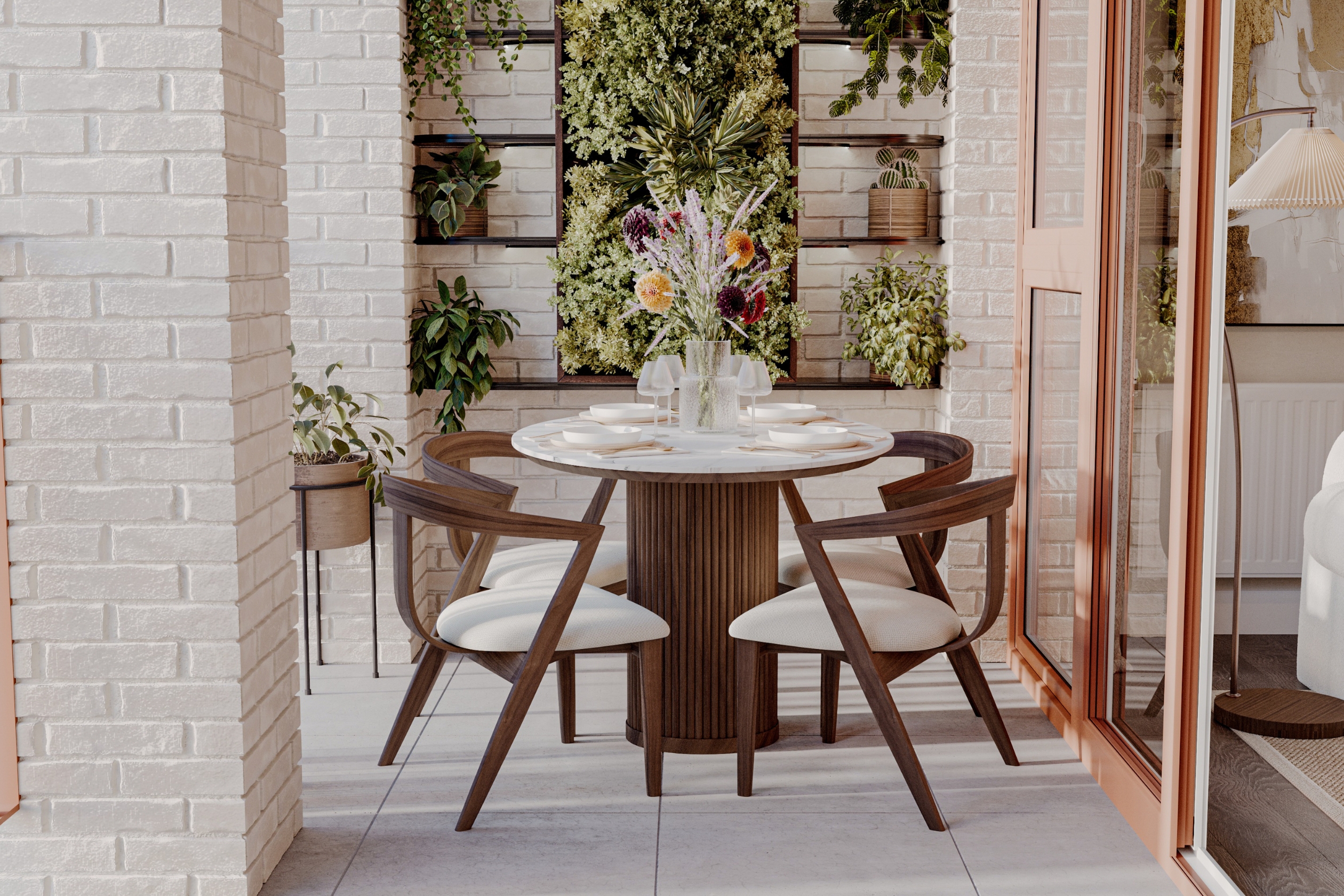 Wide shot of balcony furniture 