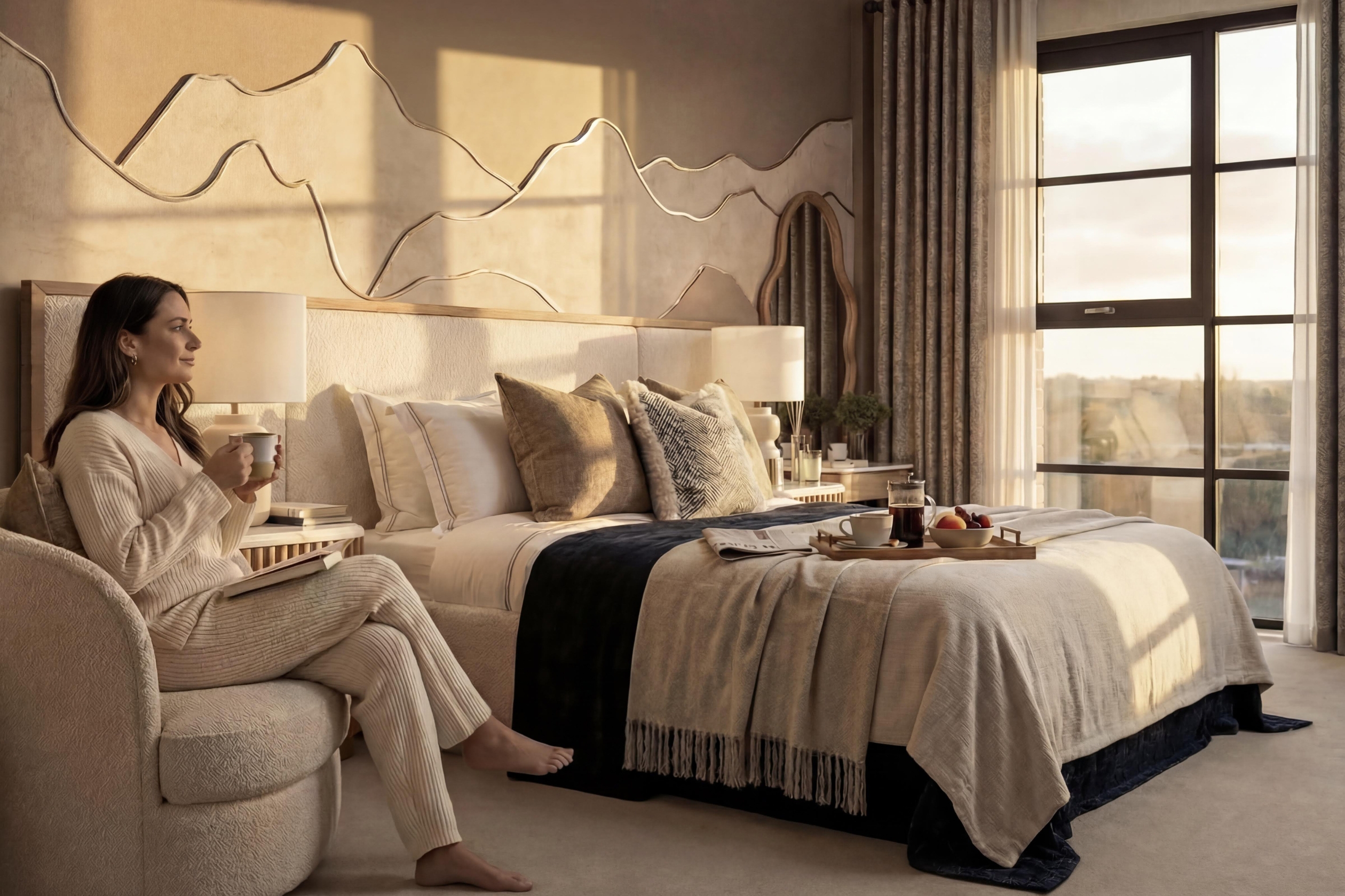 Woman sat in bedroom