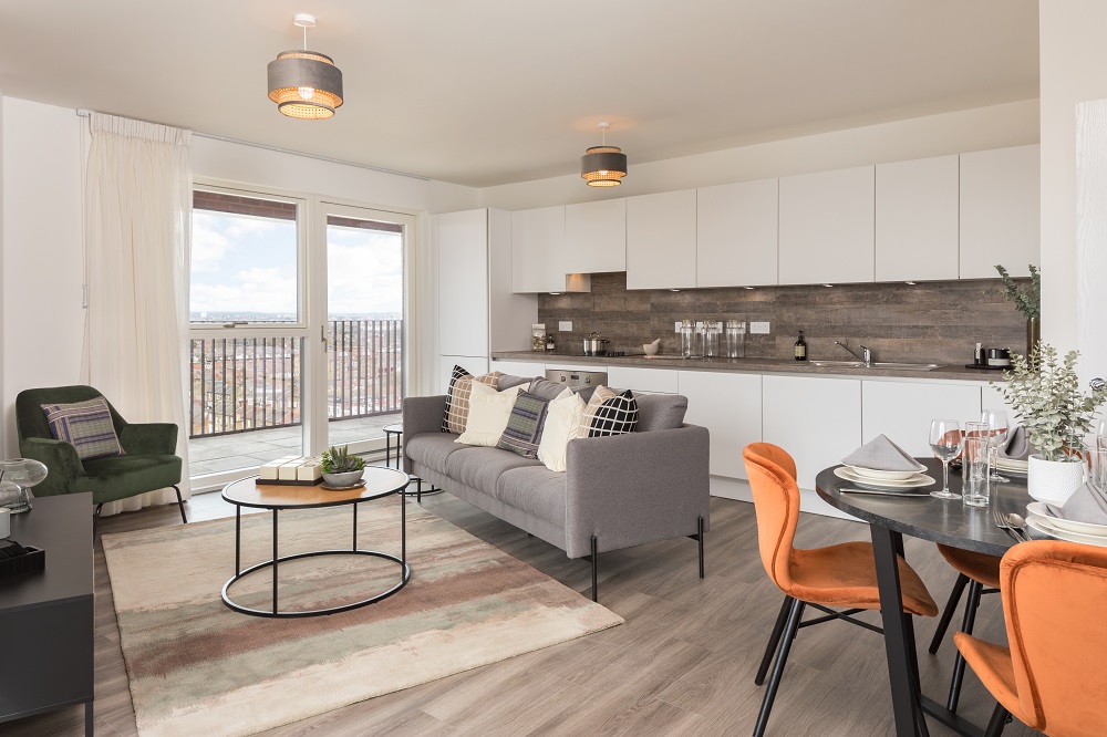 Open-plan kitchen, dining and living area
