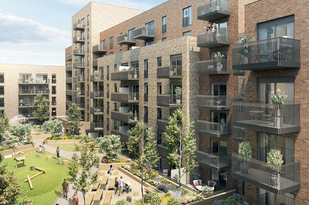 Outside space and communal gardens at New Market Place