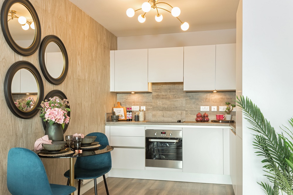 Kitchen and dining area in New Market Place apartment